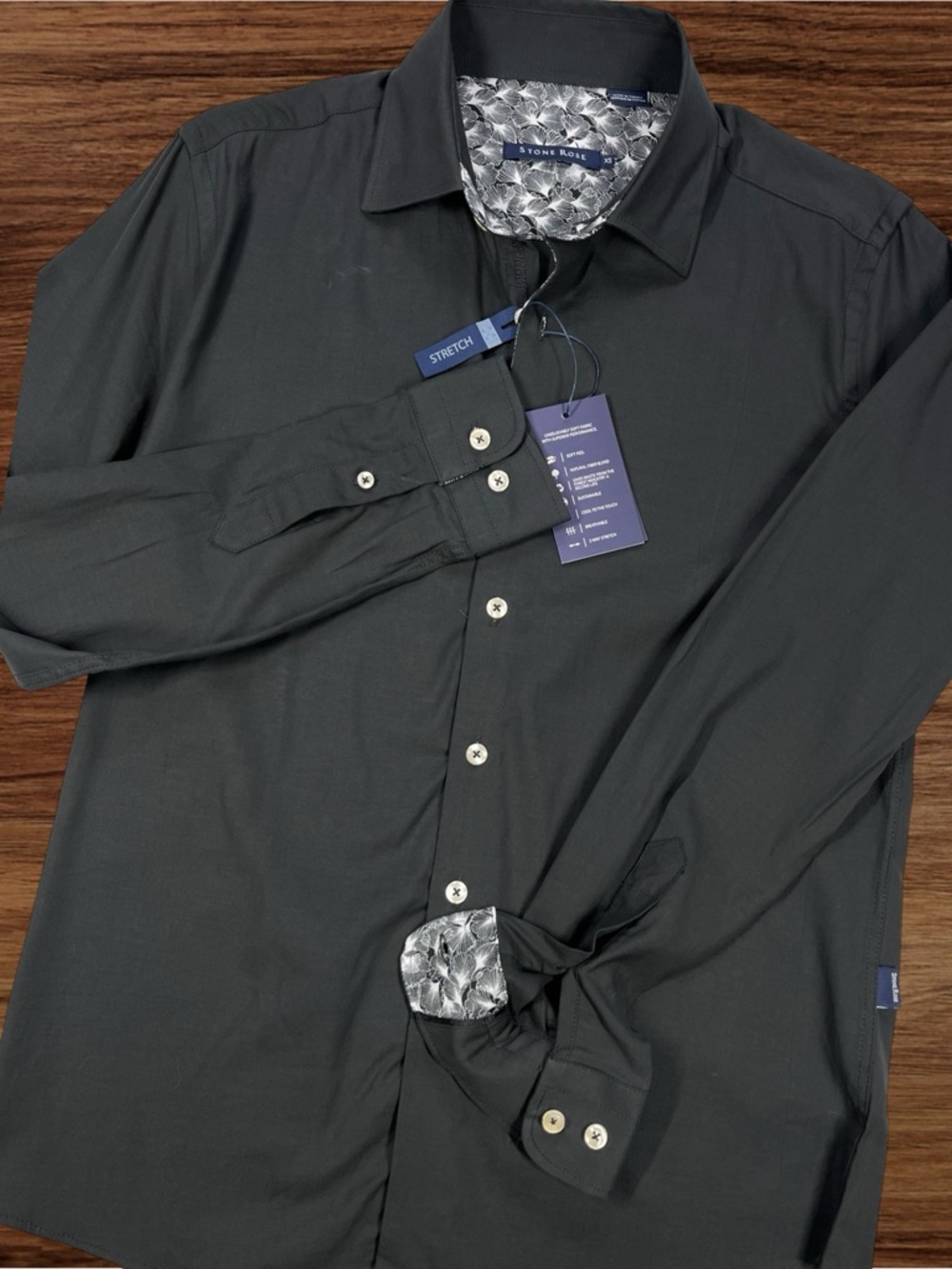 Stone Rose 2-Way Stretch Black Dress Shirt. XS - Picture 3 of 11